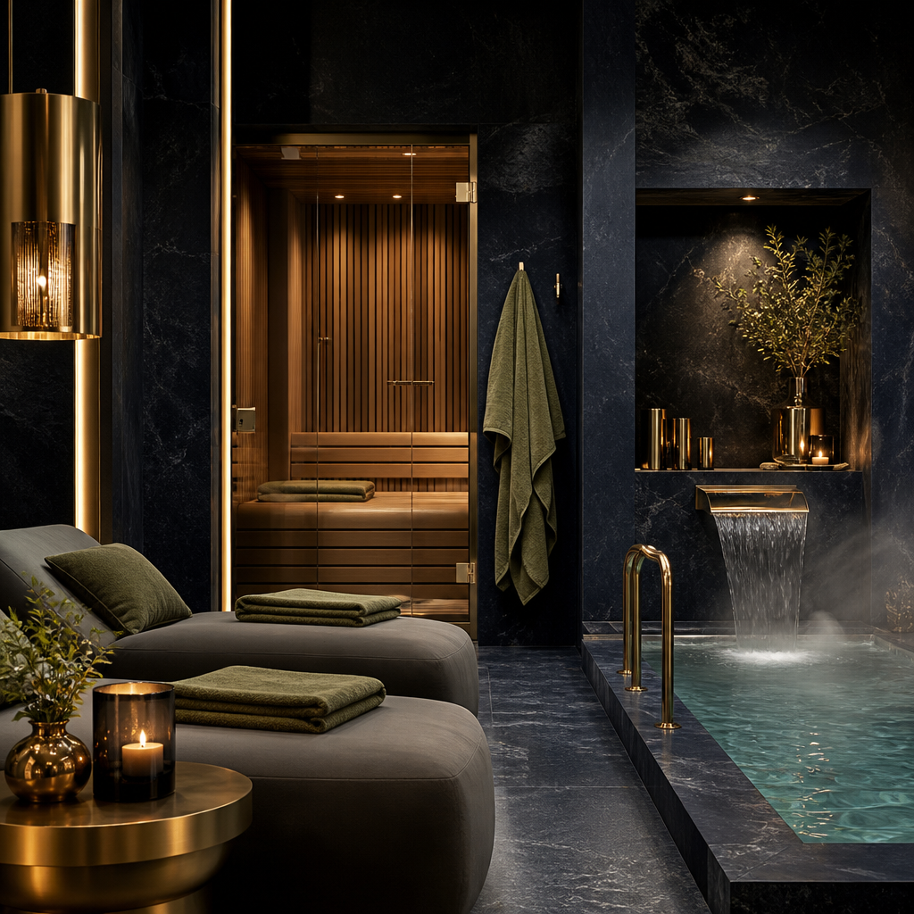 Spa lounge with sauna and pool